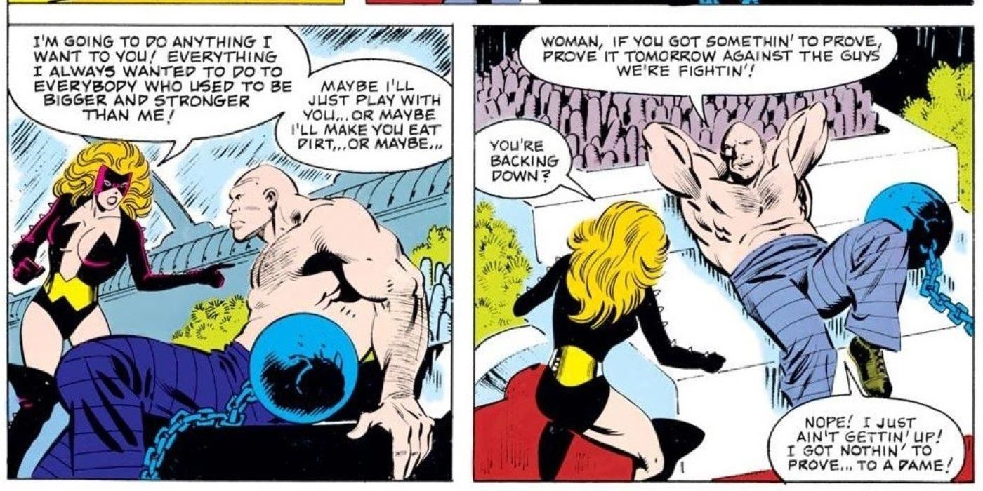 A comic book panel depicts Titania meeting Absorbing Man