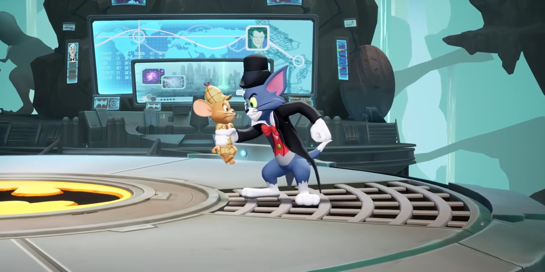 Tom &amp; Jerry wearing their Sherlock Holmes skin in the Batcave in MultiVersus