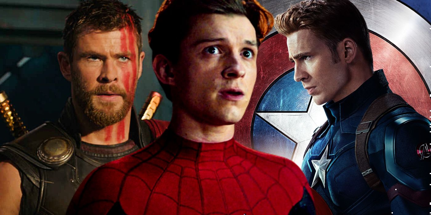 Tom Holland as Spider-Man, Chris Hemsworth as Thor, Chris Evans as Captain America
