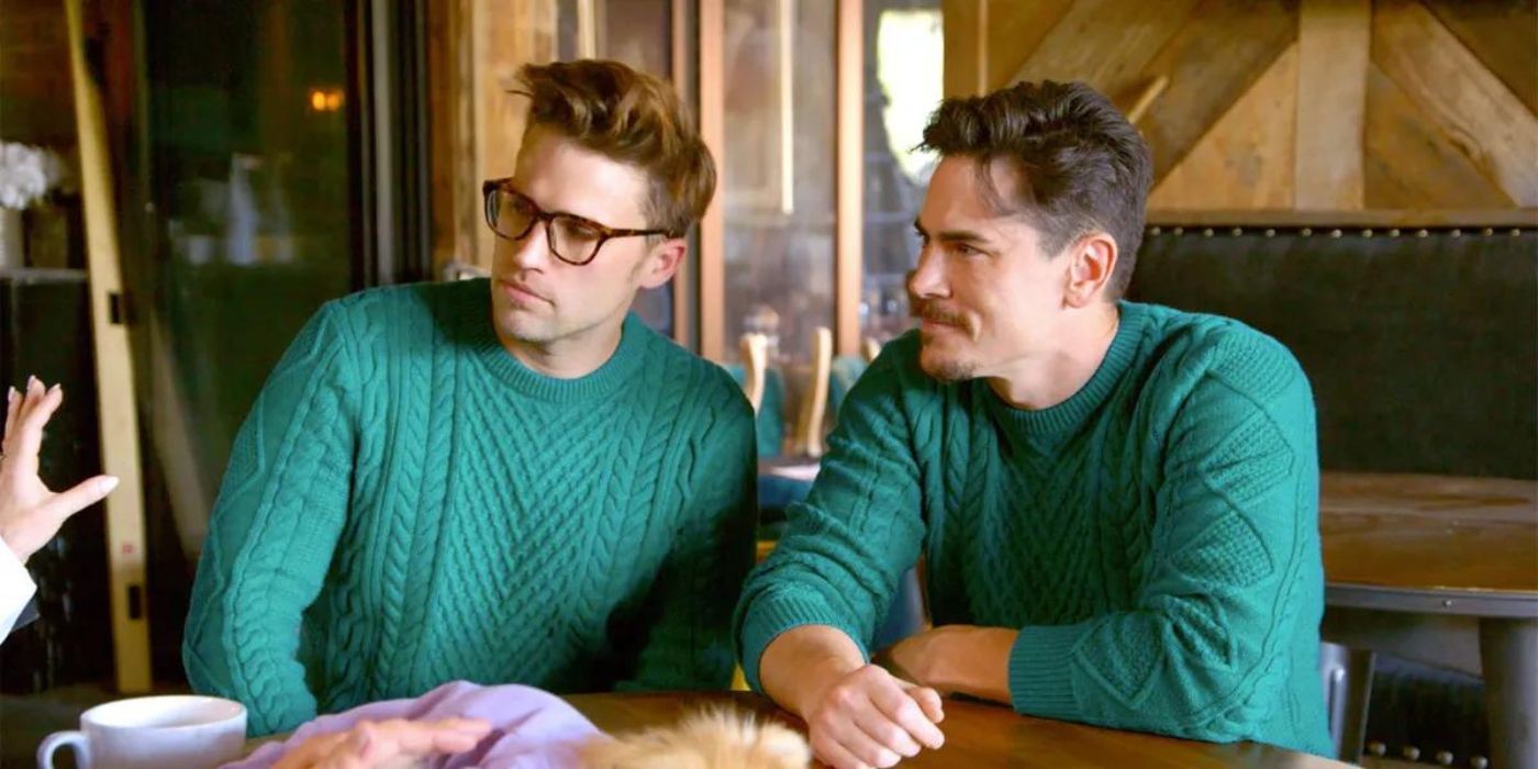 Tom and Tom talking in matching sweaters on Vanderpump Rules