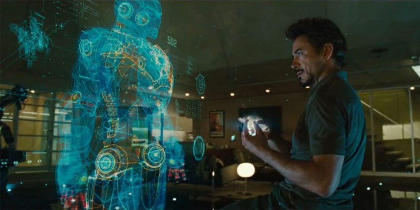 Tony Stark working on armor with JARVIS