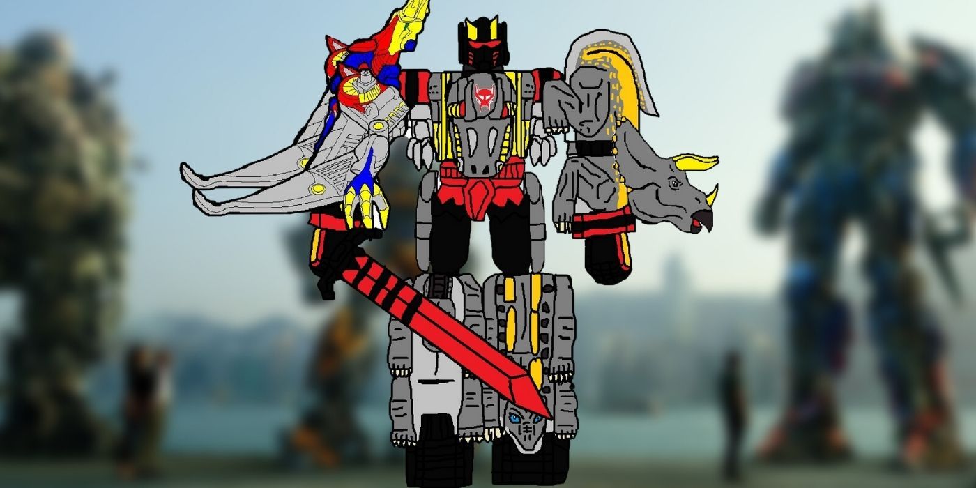 The robot Volcanicus against a Transformers background