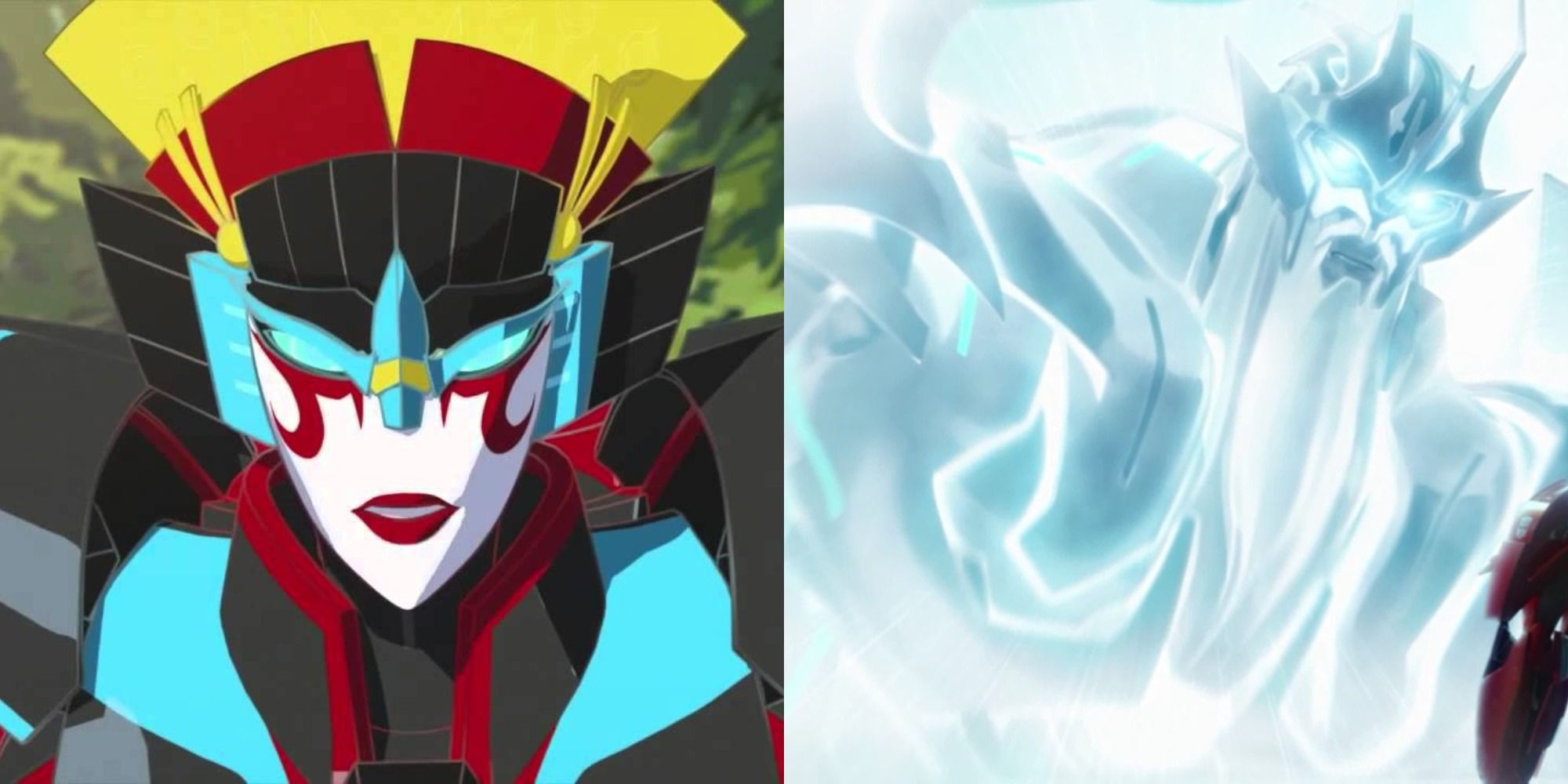 Split image showing Windblade and Alpha Trion from the Transformers franchise