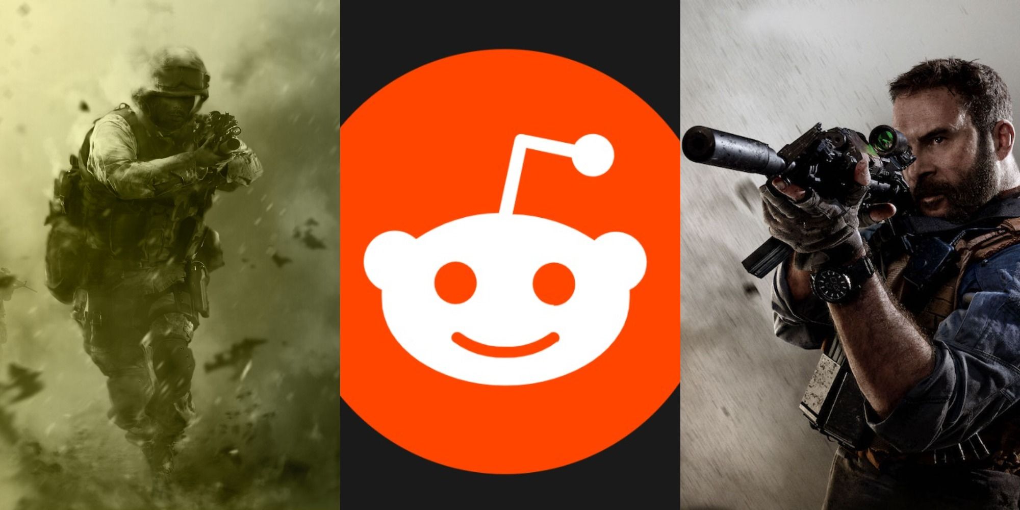 Split Image of two Call of Duty soldiers and the Reddit logo