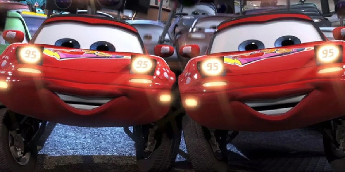 Two cars flash Lightning McQueen in Cars