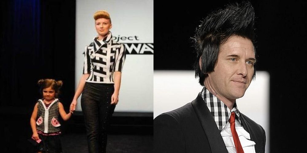Two side by side images of Seth Aaron Henderson and his mother daugther design from Project Runway