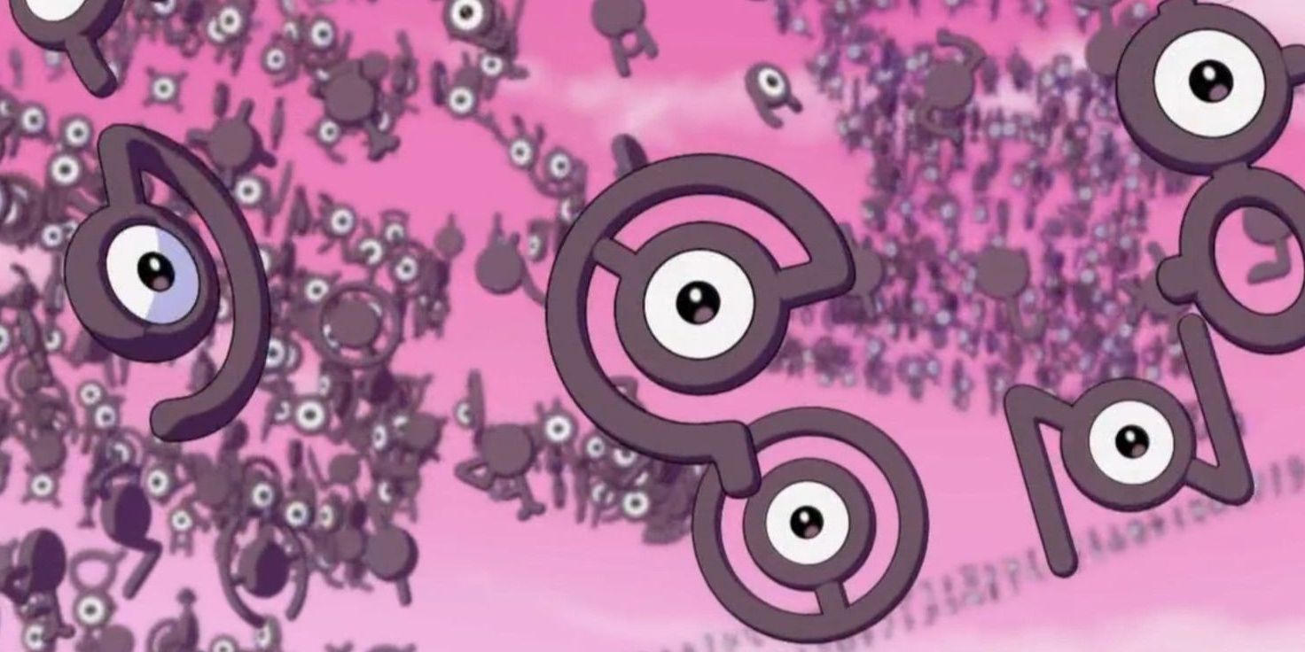 Swarm of Unown floating together in Pokemon