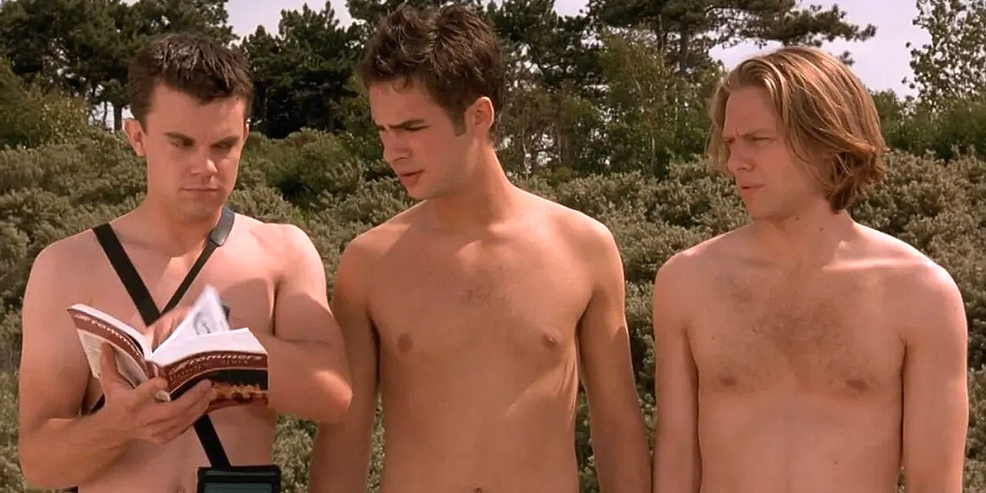 Scott and his friends at a nude beach in EuroTrip