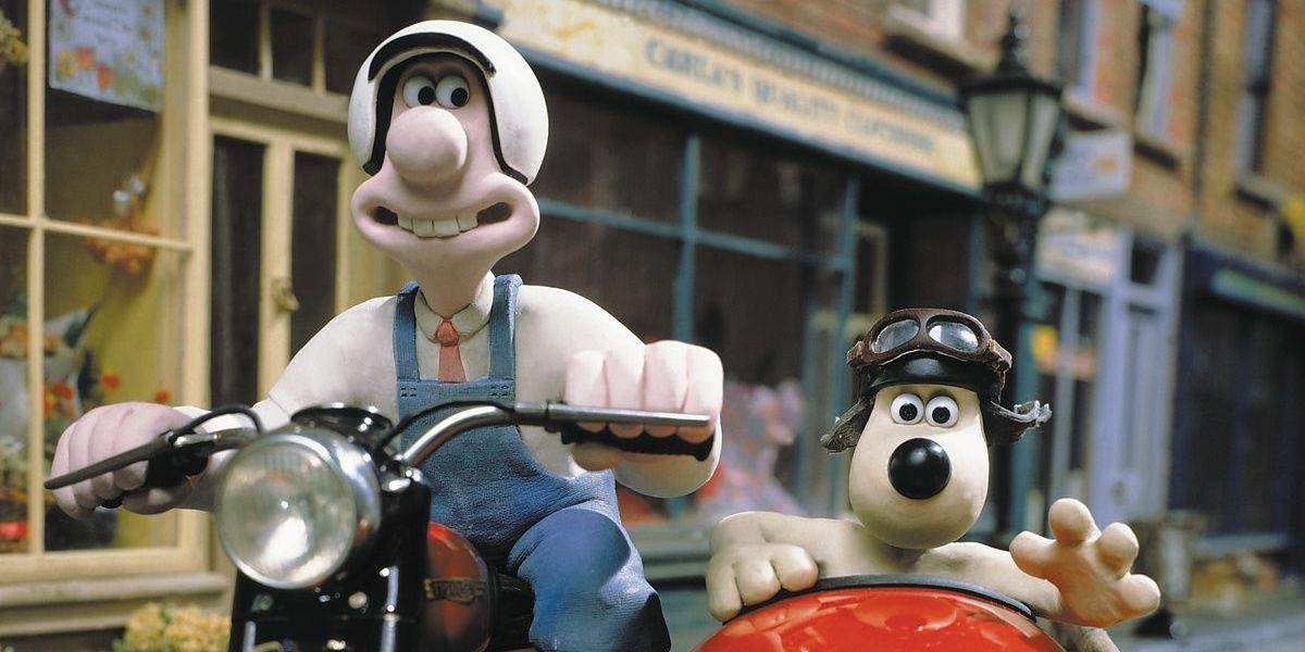 Wallace And Gromit ride their motorbike and sidecar in A Close Shave.