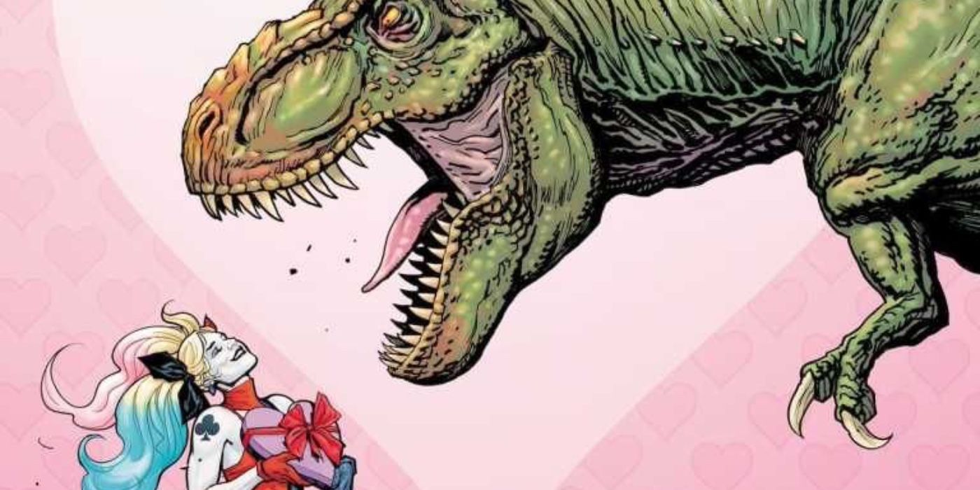 Weird Love Tales cover, showing Harley Quinn and a dinosaur