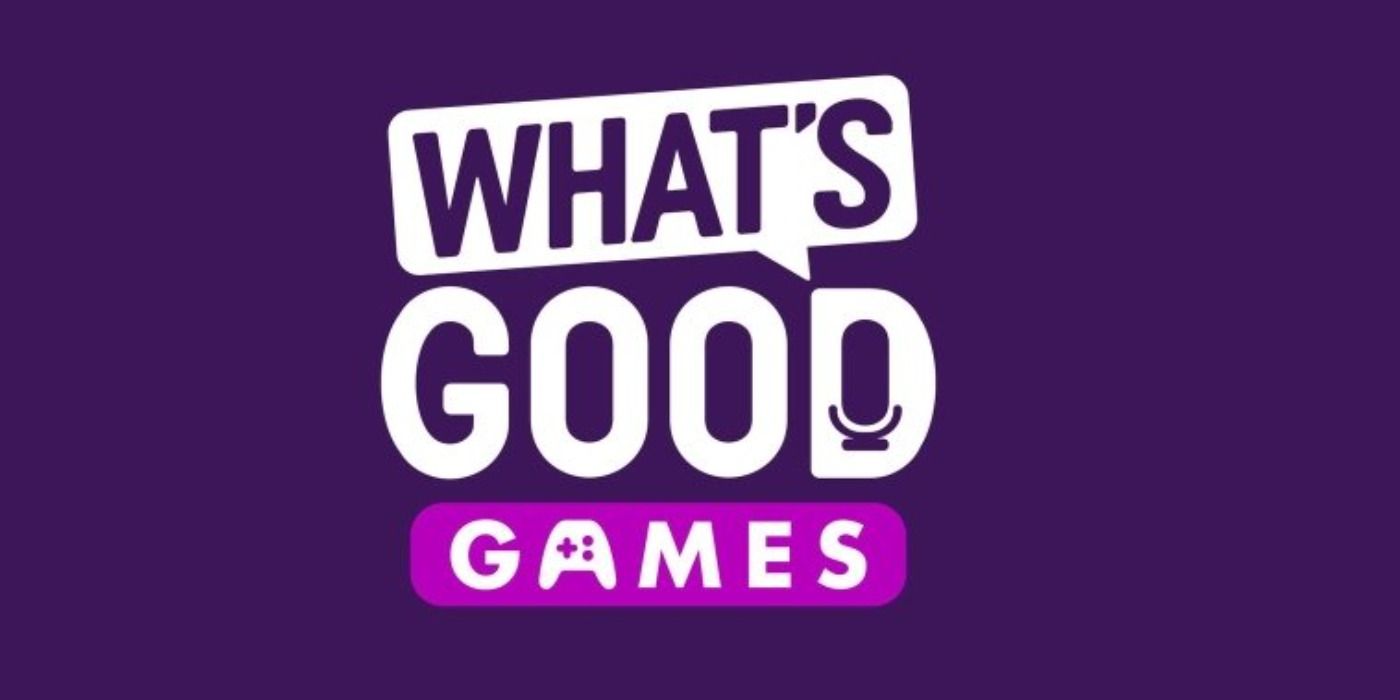 Logo for the What's Good Games podcast on a purple background