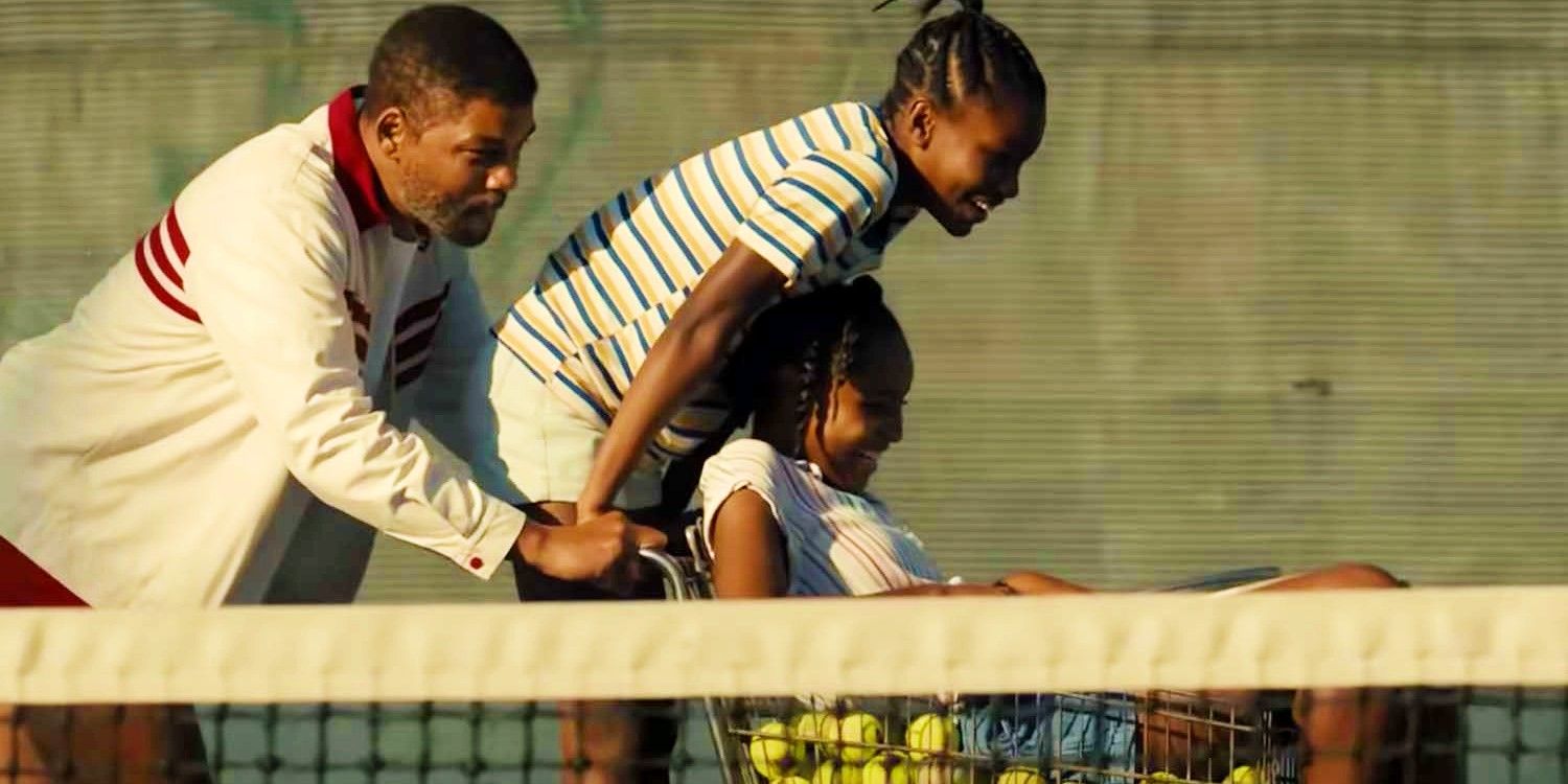 Richard Williams with his daughters Venus and Serena in King Richard