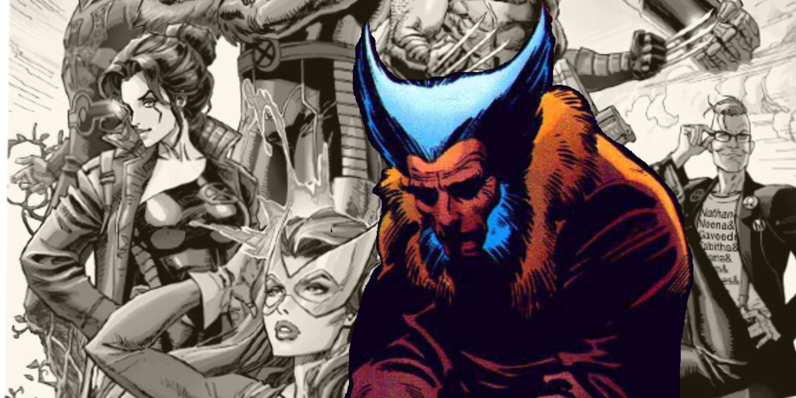 Wolverine parece contemplativo diante de imagens em preto e branco de membros da X-Force.