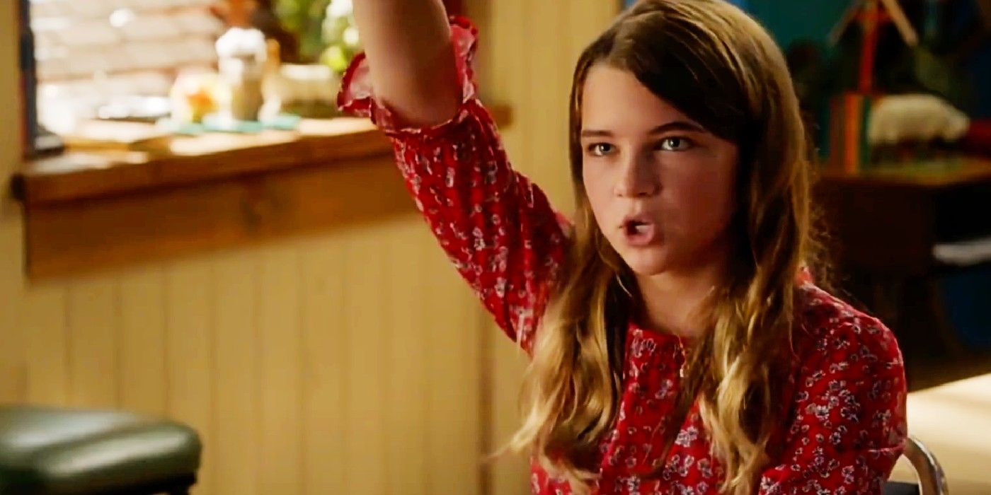 Missy raising her hand in Sunday School in a scene from Young Sheldon.
