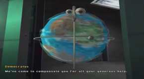 A screenshot of the character Democratus in the RPG Anachronox.