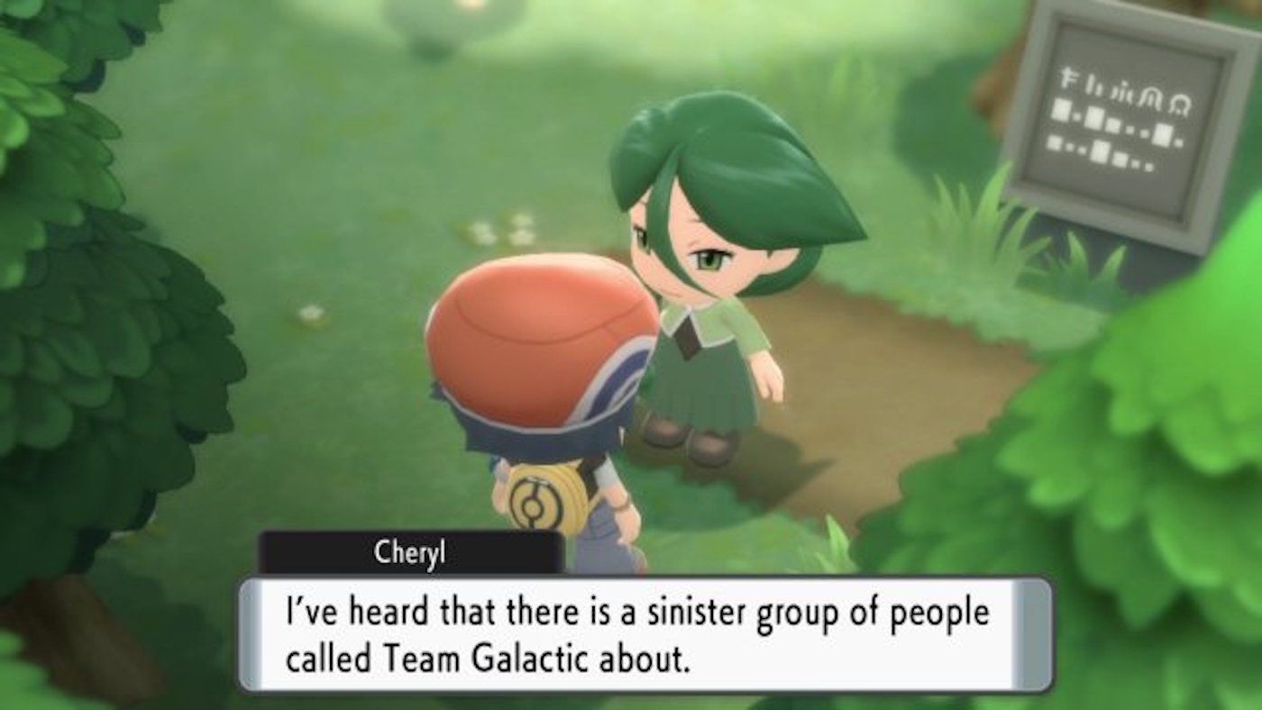 The player talking to Cheryl in Pokemon Brilliant Diamond and Shining Pearl.