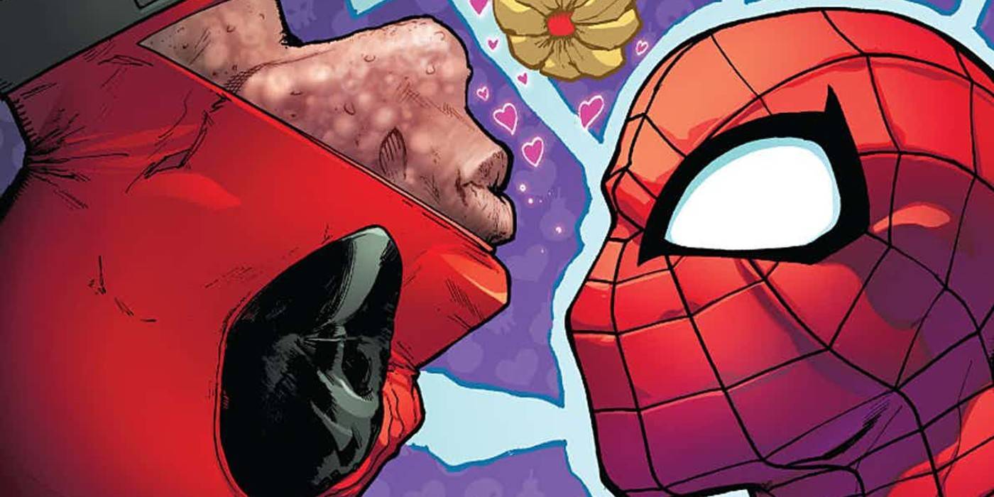 Deadpool and spiderman kiss