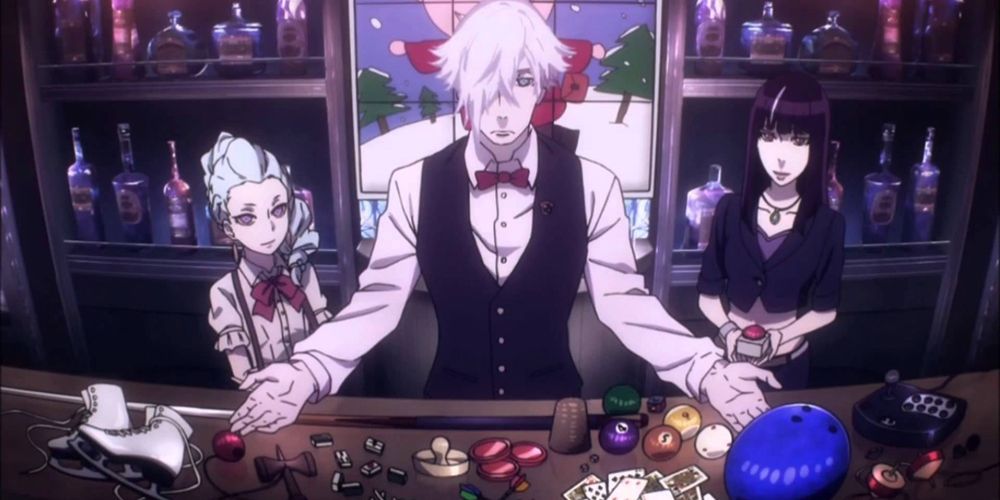 Decim presents items in the bar in Death Parade