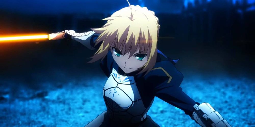 Saber holds a sword in Fate/Zero