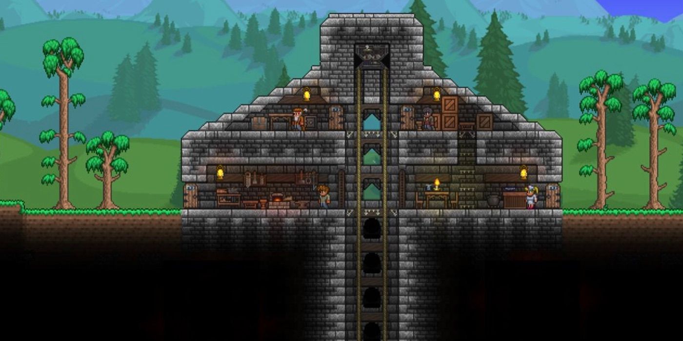 An example of a Hellevator in Terraria.