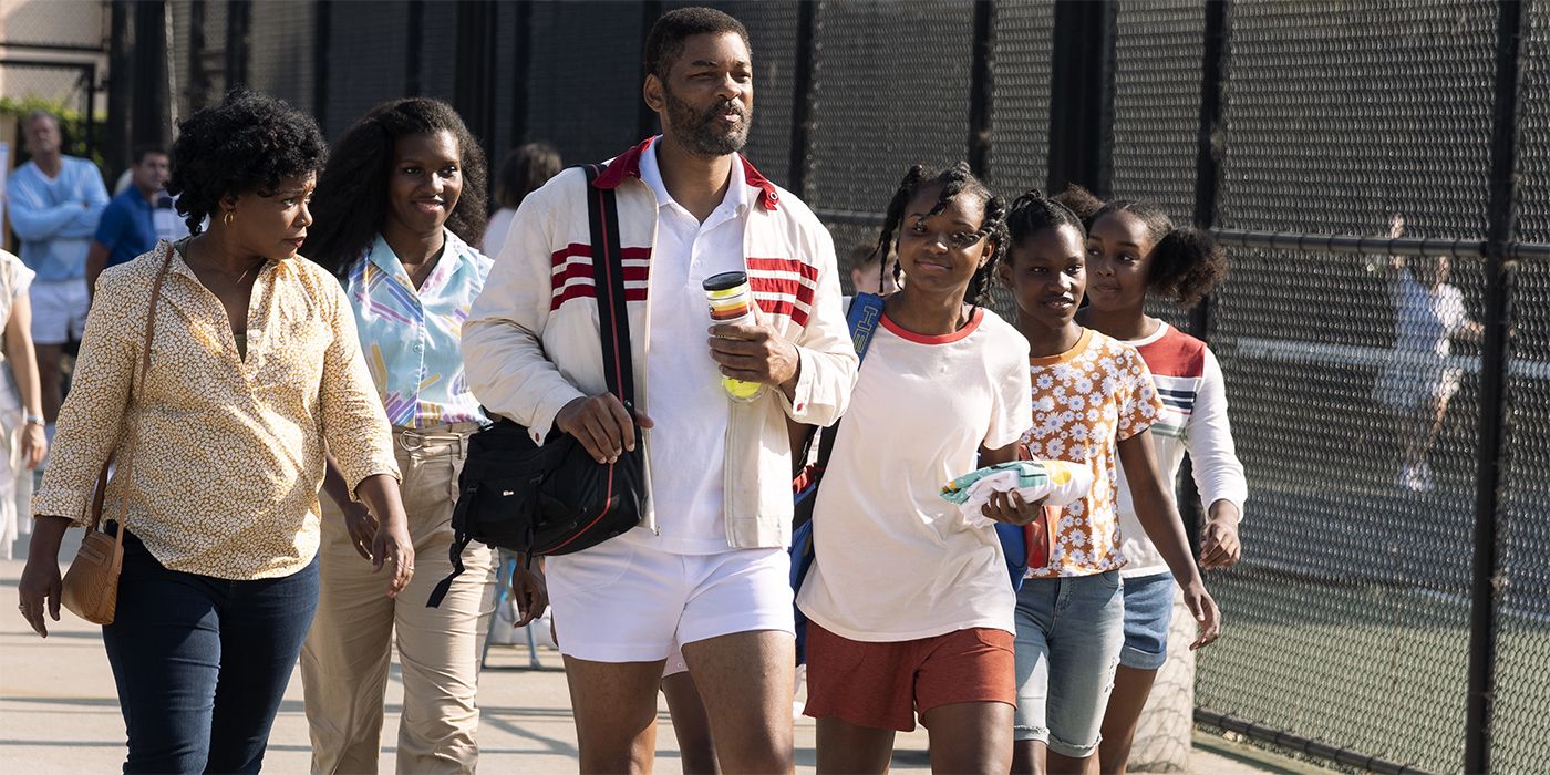The Williams family walks together in King Richard