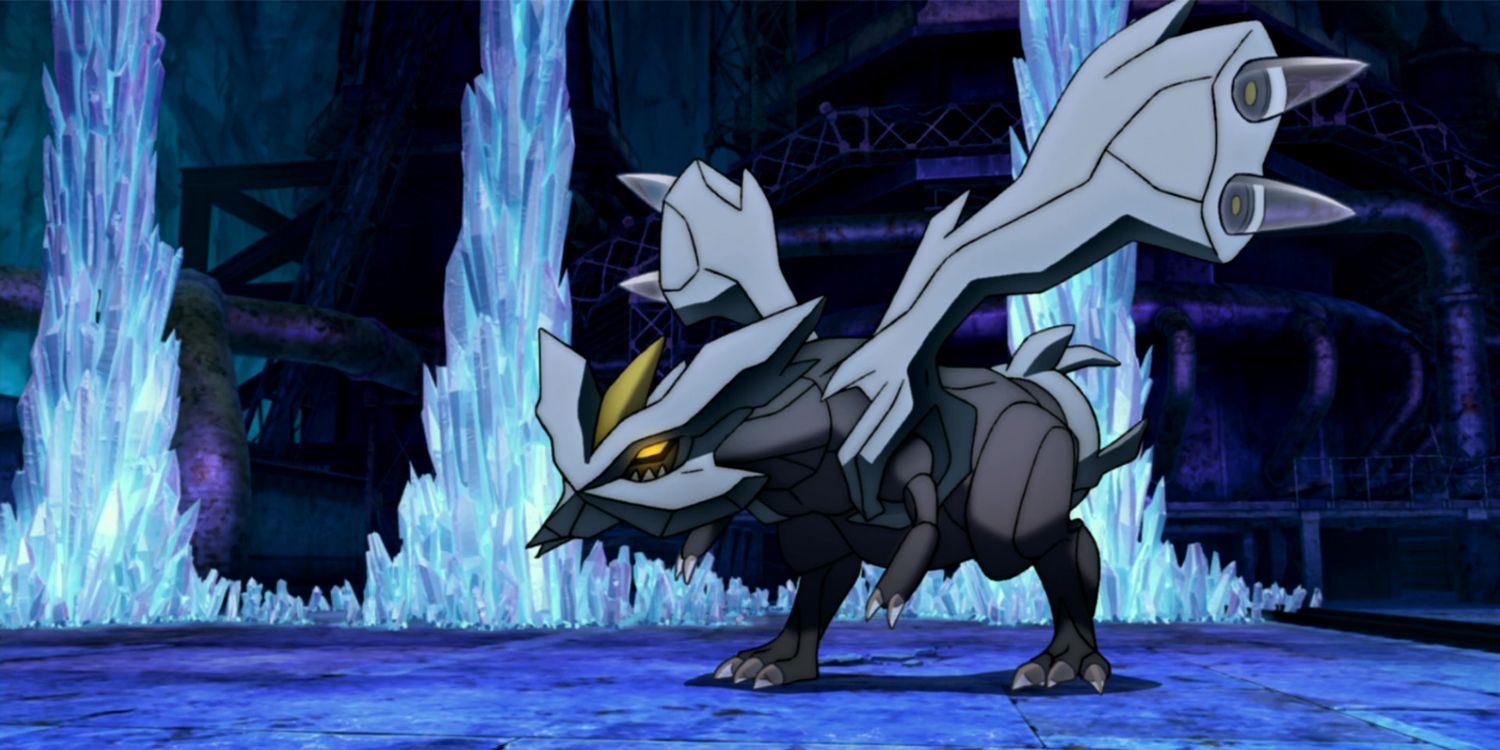Kyurem with crystals all over the background in Pokemon