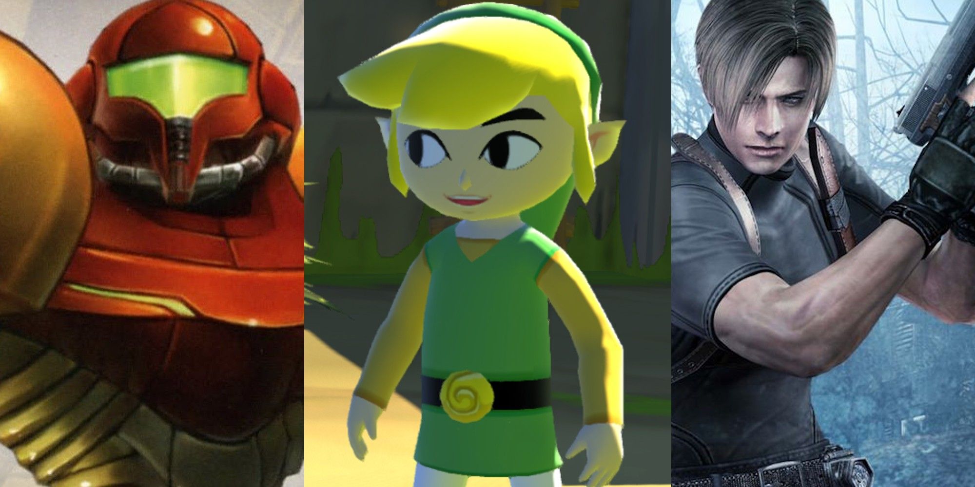 Split image showing Samus, Toon Link, and Alison from Resident Evil