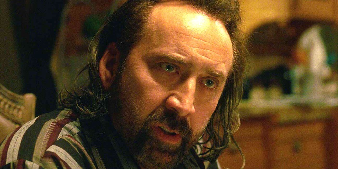 Nicolas Cage staring in a still from Grand Isle