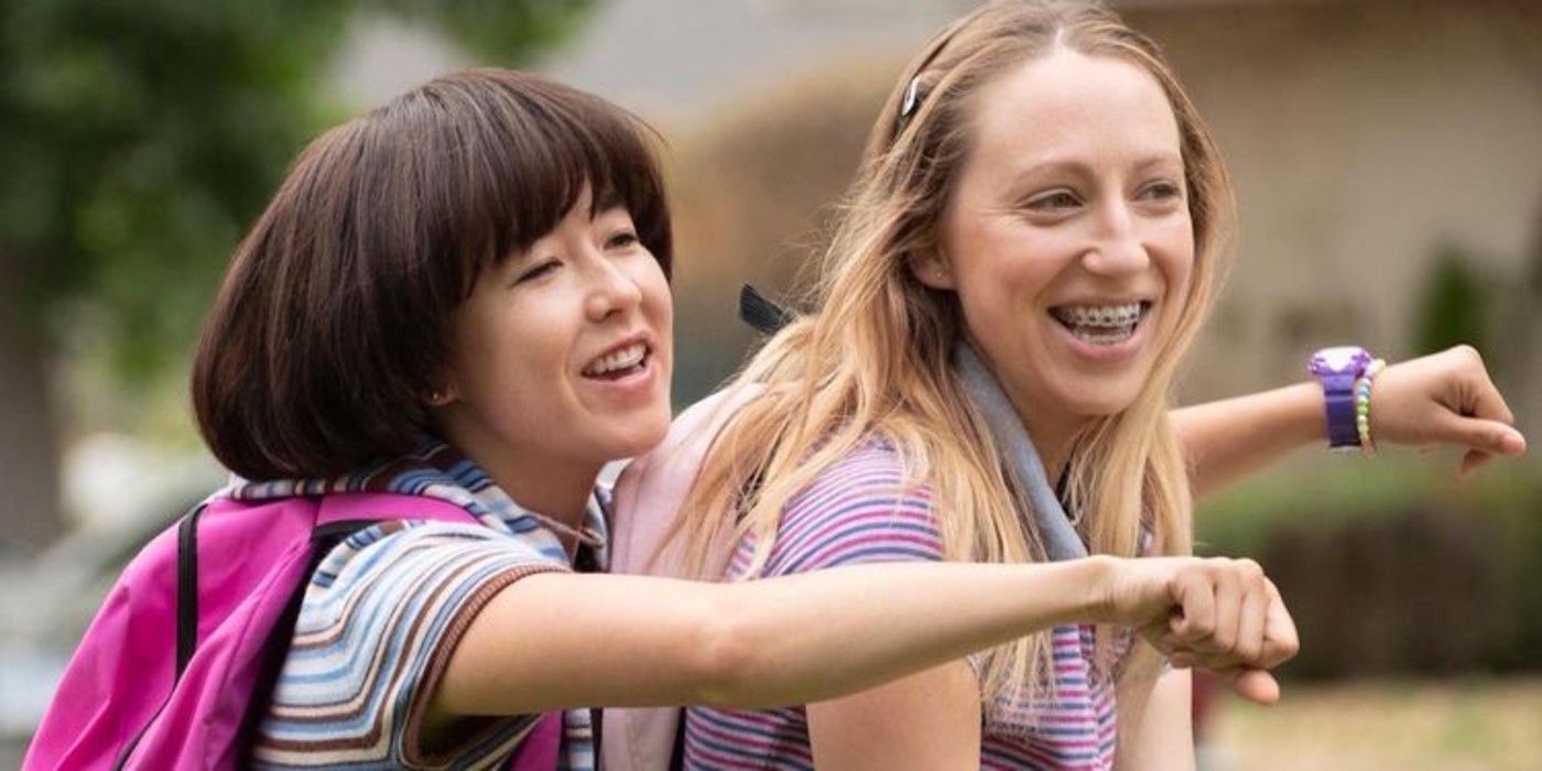 Maya and Anna laugh together in Pen15 Season 2