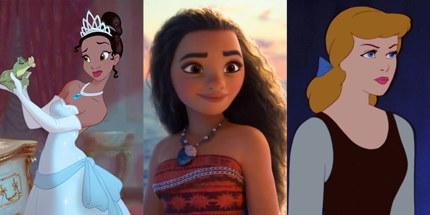 Split image of Tiana, Moana and Cinderella - Disney Princesses