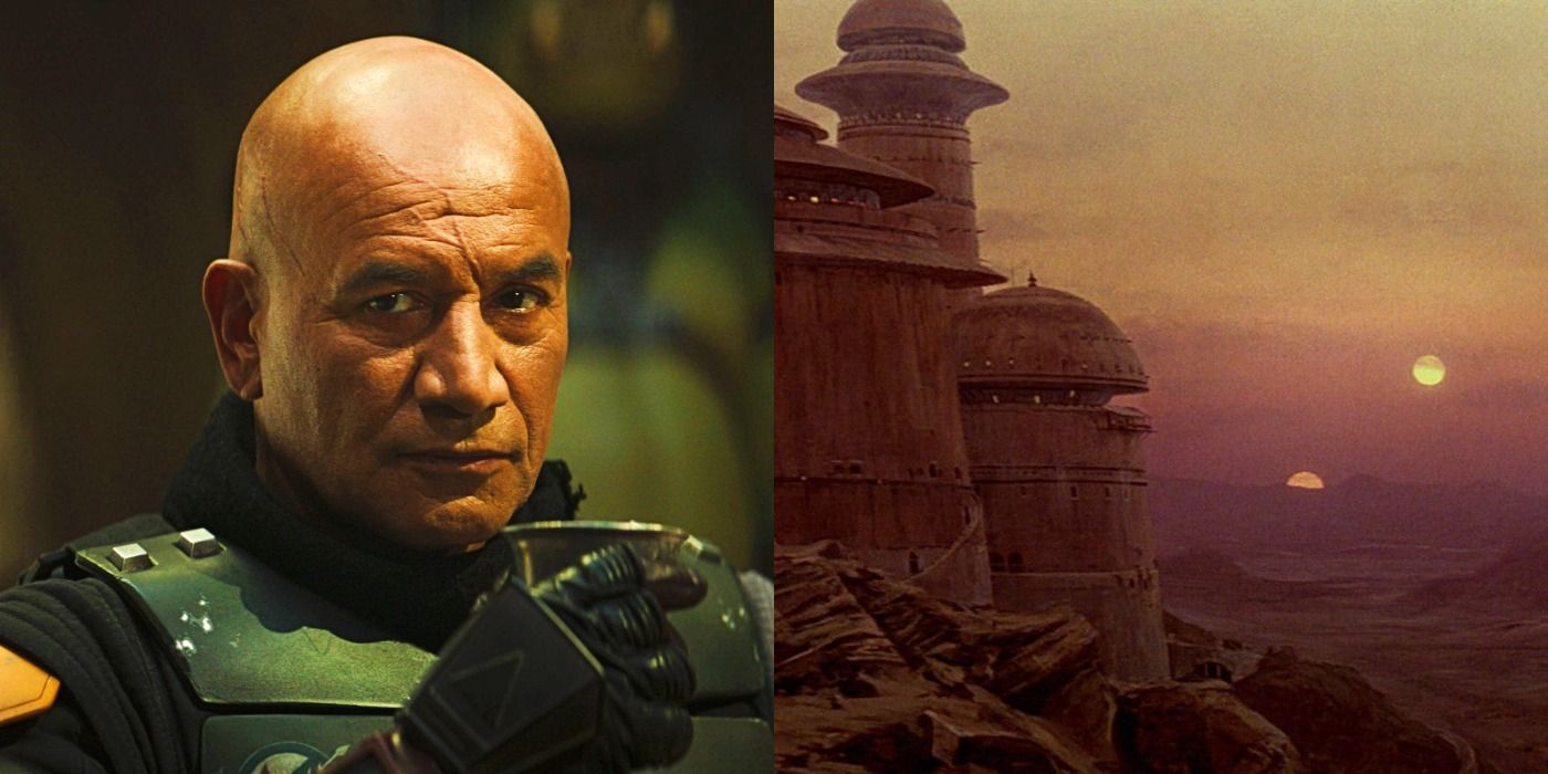 Split image of Boba Fett and Jabba's Palace from Star Wars