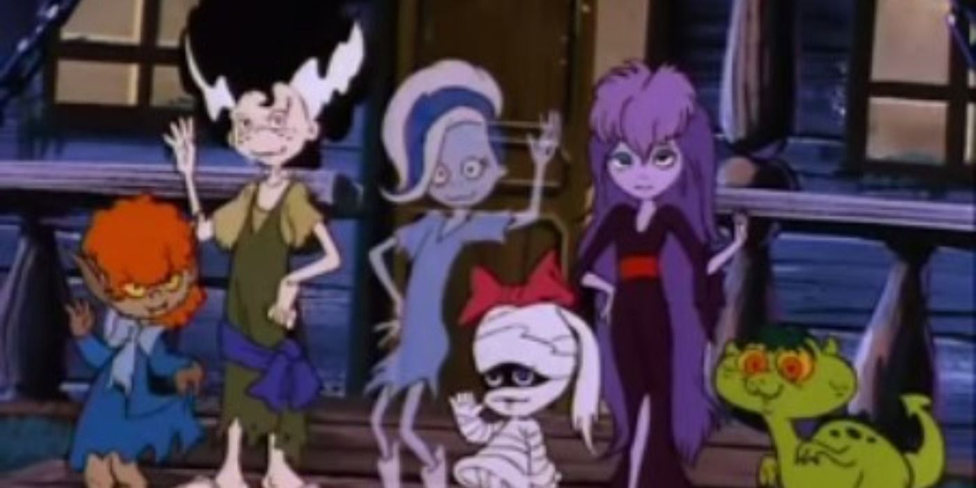 The Grimwood Girls and Matches waving goodbye in Scooby Doo and the Ghoul School