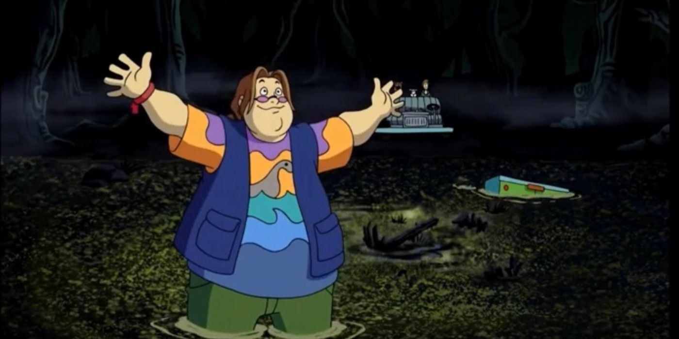 Del Chillman with his arms out on either side in Scooby Doo and the Loch Ness Monster