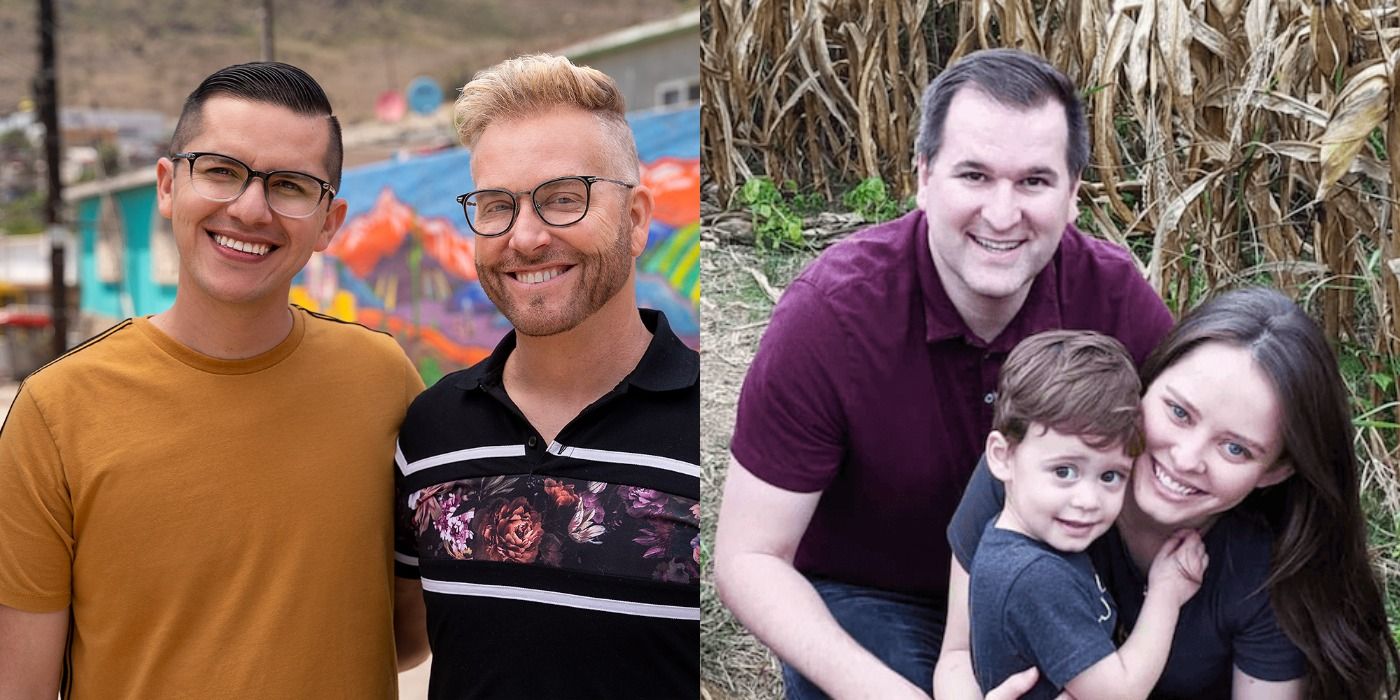 Side by side image of Kenny and Armando with Alan, Kirlyam, and their baby from 90 Day Fiance