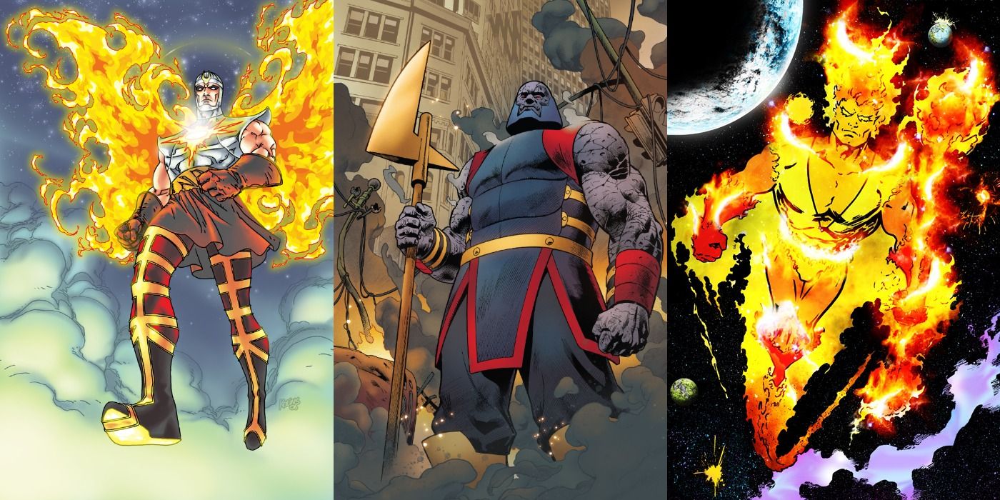 Split image of Air-Walker, Terrax, and Firelord flying through space in Marvel Comics.