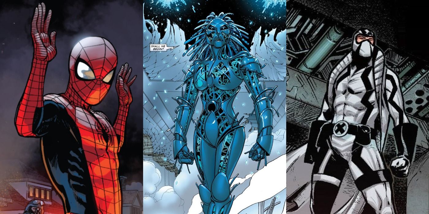 Split image of Spider-Man, Danger, and Fantomex in the Marvel Comics