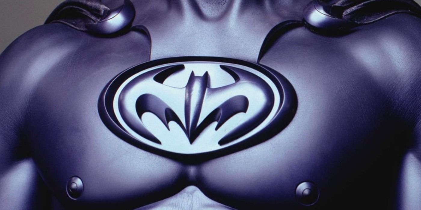 The infamous Bat-Nipples seen in Batman &amp; Robin in a close-up shot.