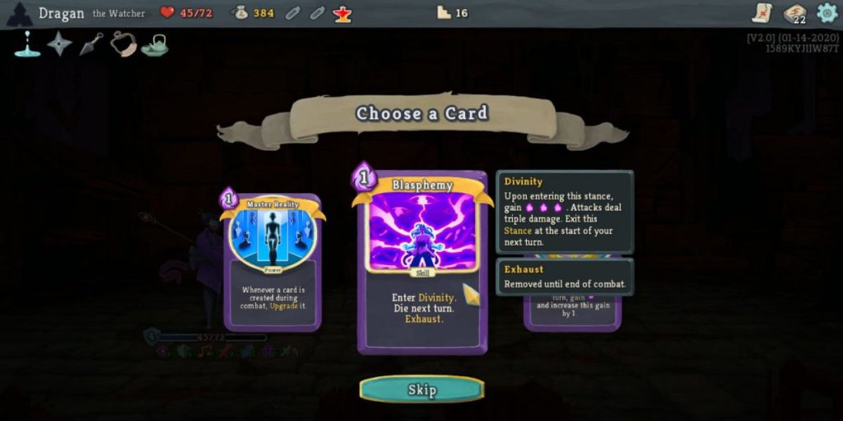 Three cards are displayed in Slay the Spire.