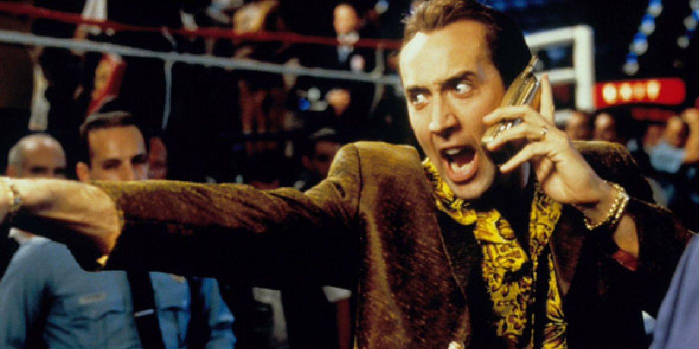 Nicolas Cage screaming into a cell phone in Snake Eyes