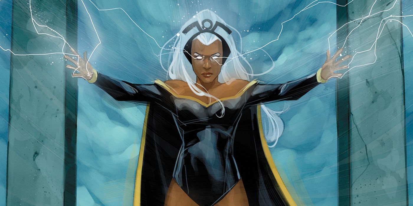 Storm uses her lightning powers in Marvel Comics.