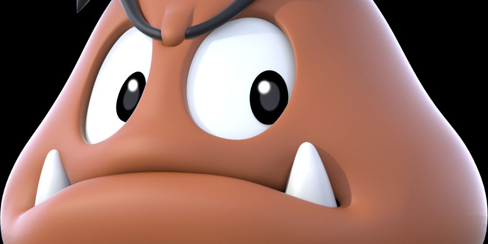 Hefty Goomba looks menacing in close up in Super Mario artwork