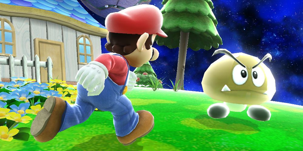 Mario faces Microgoomba in Super Mario