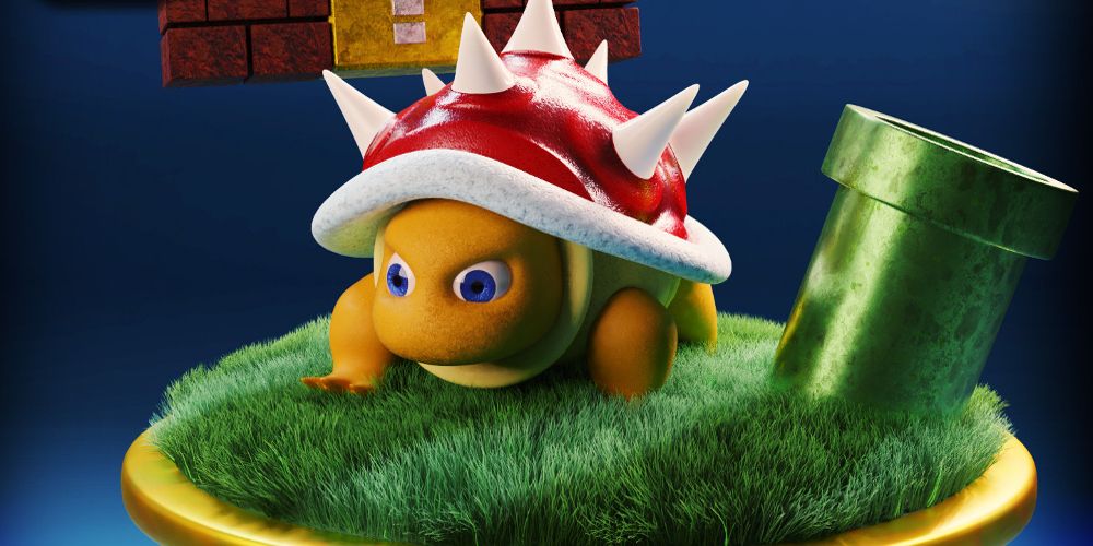 Spiny Koopa sits on a grassy knoll for Super Mario World