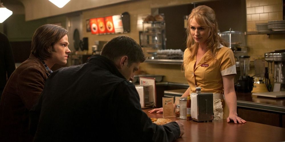 Sam and Dean talk to a diner waitress on Supernatural