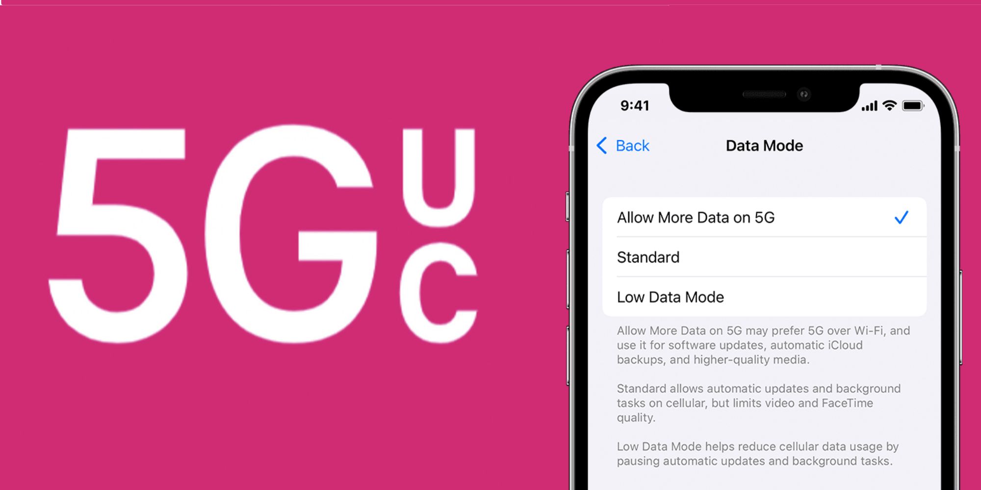 T-Mobile 5G UC icon with iPhone in Data Mode settings