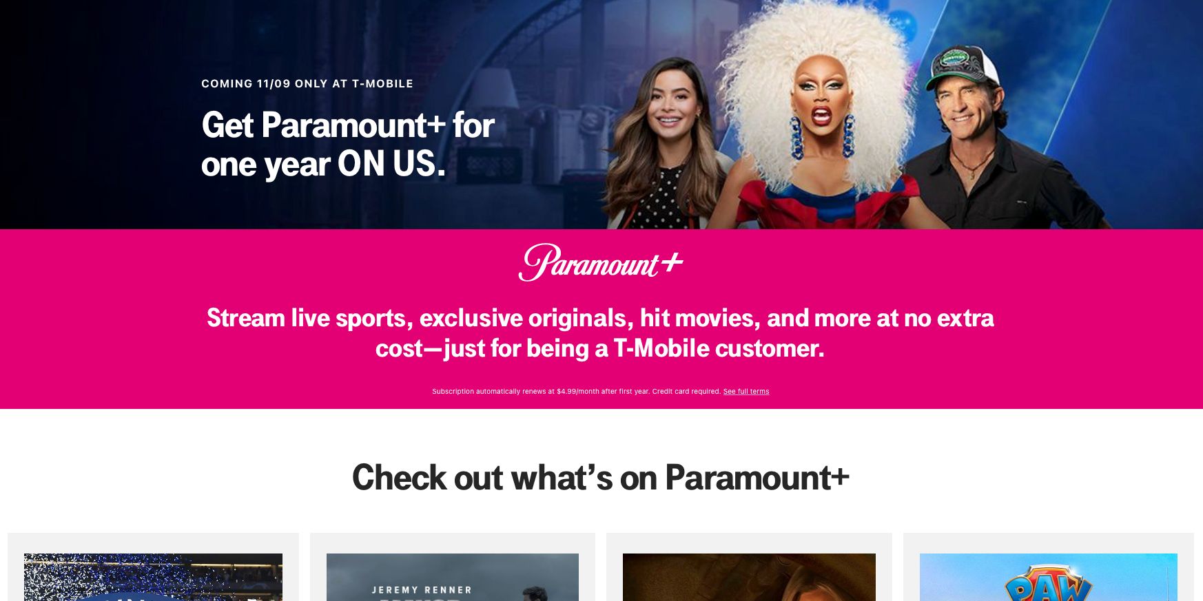 T-Mobile's Paramount+ promo website