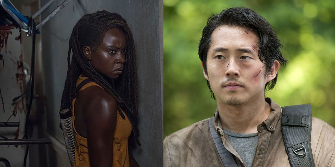 Split image of Michonne and Glenn from The Walking Dead.