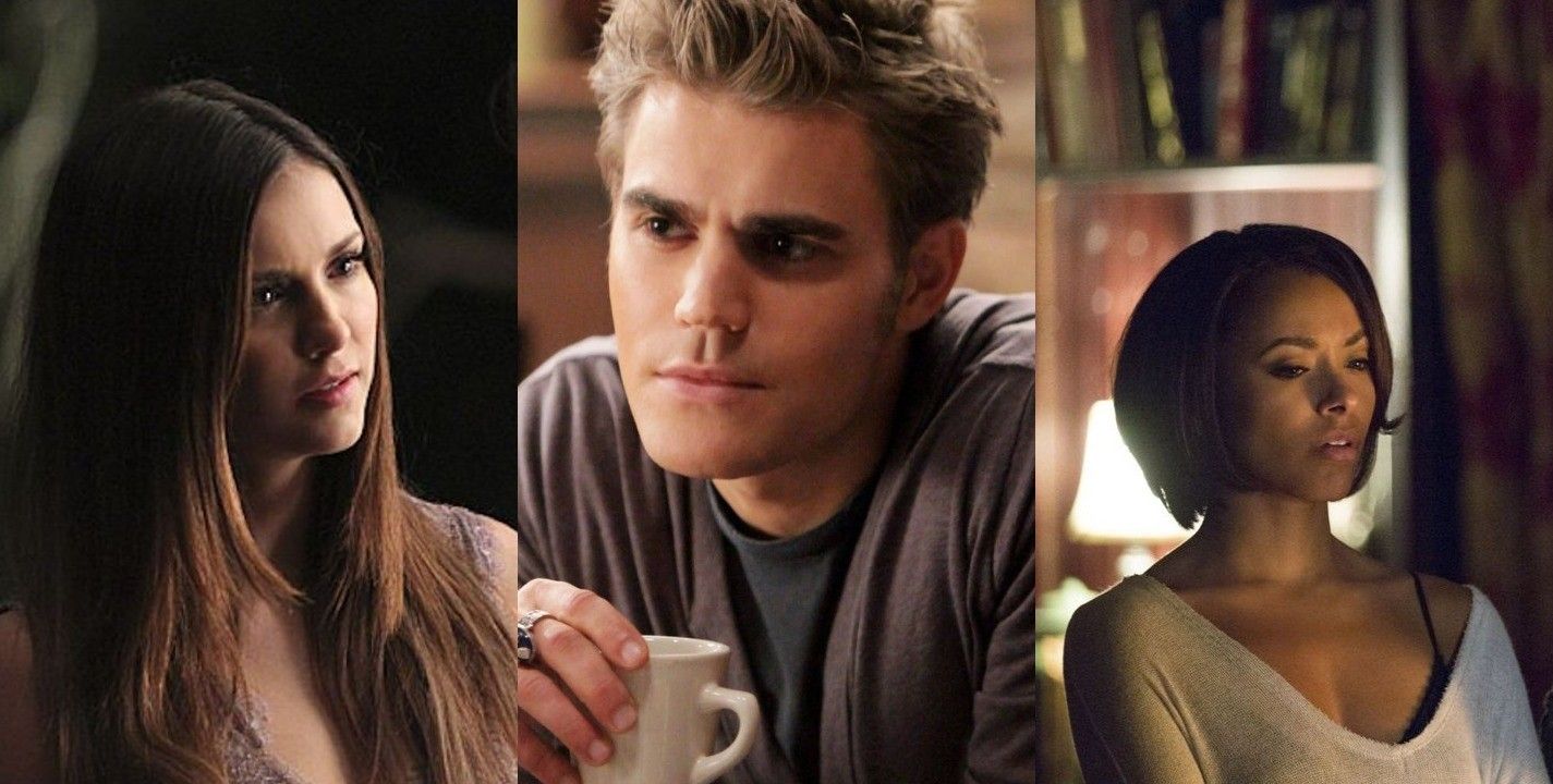 Split image of Elena, Stefan and Bonnie in The Vampire Diaries