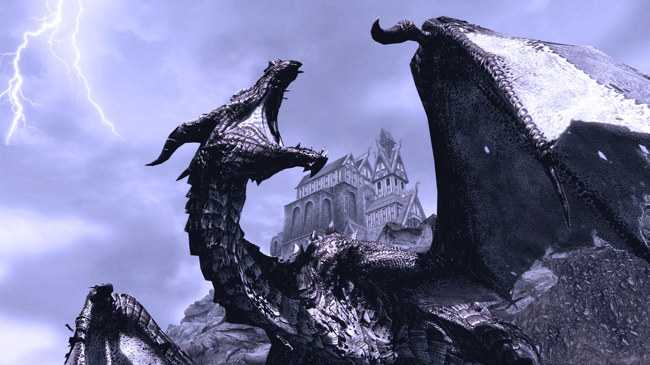A Dragon roaring in Skyrim 