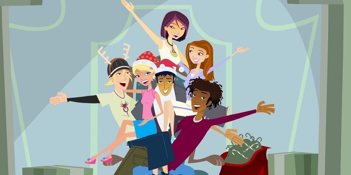 6Teen characters taking a picture in Santa's chair